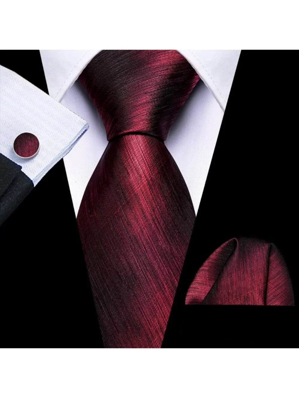 Stylish Striped Silk Necktie Set with Handkerchief & Cufflinks for Men